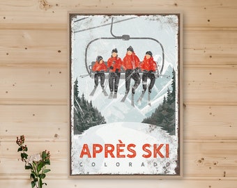Personalized Four Person SKI LIFT Poster, Retro Ski House Decor, Vintage Red Accent, Mountain Lodge Wall Art, Apres Ski, Colorado Art {vph}