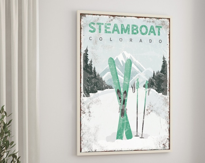 Vintage STEAMBOAT SPRINGS COLORADO Poster, Custom Ski Mountain Wall Art, Ski Gift for Boyfriend, Ski House Decor, Vintage Ski Poster {vpw}