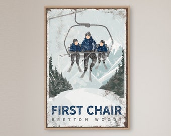 Personalized FIRST CHAIR poster for retro ski house decor, Vintage navy blue mountain lodge wall art • sample shown is Bretton Woods {vph}