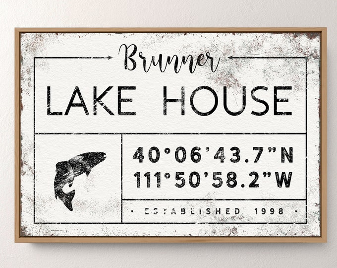 trout fishing sign for LAKE HOUSE > personalized lakehouse decor, vintage fishing poster, nautical wall art, canvas family name sign {gdw}
