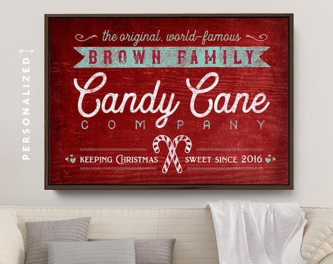 personalized christmas sign (canvas or paper) - family name CANDY CANE COMPANY print – rustic modern farmhouse wall art