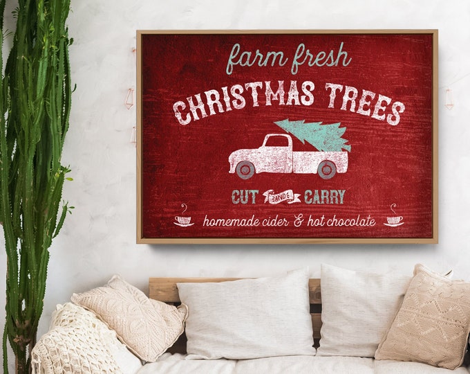 CHRISTMAS TREE sign (large canvas print) – modern farmhouse sign, rustic wall art, distressed wood poster, christmas decor