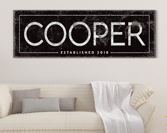 rustic FAMILY NAME SIGN, large canvas or printable poster, modern farmhouse established sign canvas print, housewarming gift for her {s}