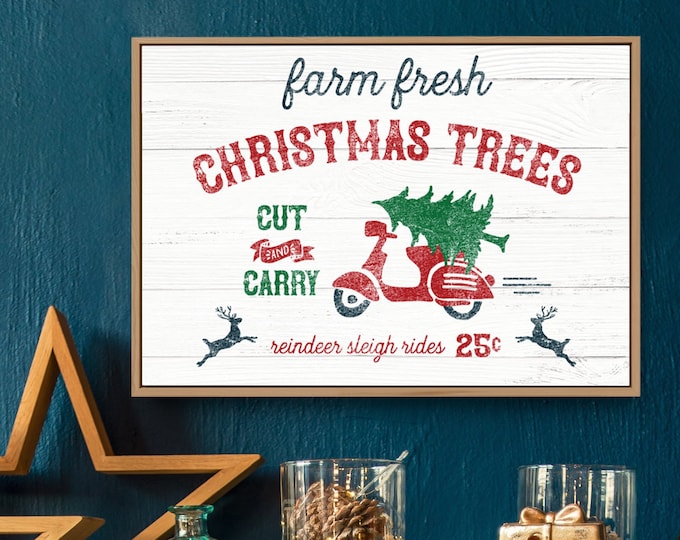 vintage CHRISTMAS TREE sign (print on canvas) – modern farmhouse wall art, unique Christmas decor, vintage vespa art, country christmas