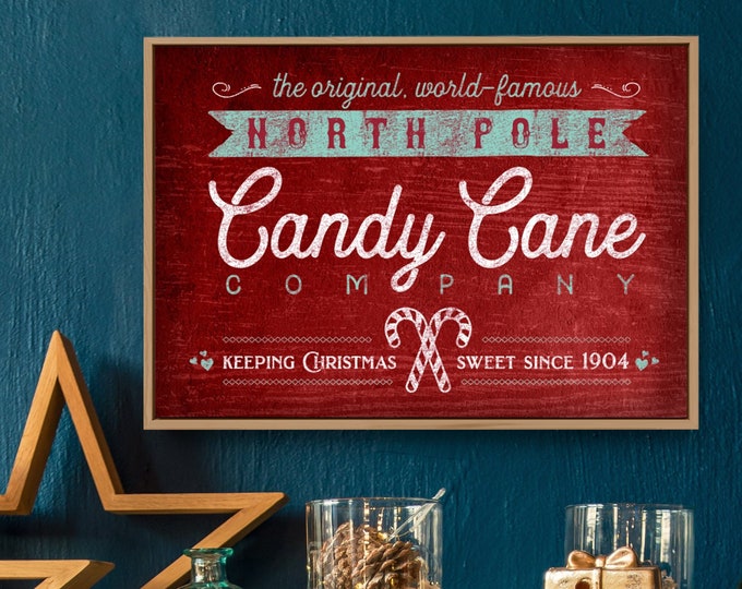 north pole CANDY CANE COMPANY sign (paper print or framed canvas) – modern farmhouse decor, country wall art, rustic christmas sign