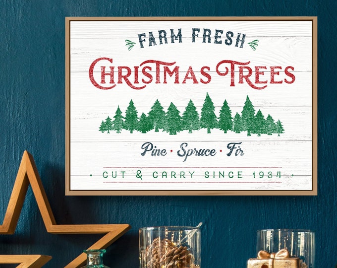 farm fresh CHRISTMAS TREES sign (framed canvas or paper print) – modern farmhouse sign, vintage wall art, country christmas print