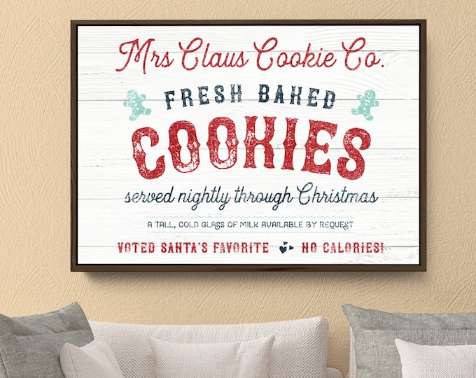 CHRISTMAS COOKIES sign (paper print or framed canvas) – modern farmhouse print, rustic wall art, distressed wood country christmas decor