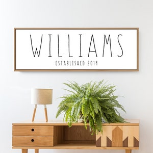 minimalist LAST NAME + established canvas, personalized farmhouse sign, custom name & year established, black and white wall art print {s}