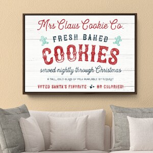 CHRISTMAS COOKIES sign (paper print or framed canvas) – modern farmhouse print, rustic wall art, distressed wood country christmas decor