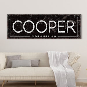 rustic FAMILY NAME SIGN, large canvas or printable poster, modern farmhouse established sign canvas print, housewarming gift for her {s}