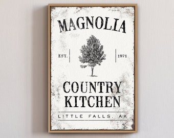 magnolia COUNTRY KITCHEN sign for vintage farmhouse decor, aged magnolia tree art, distressed lightweight canvas print {vow}