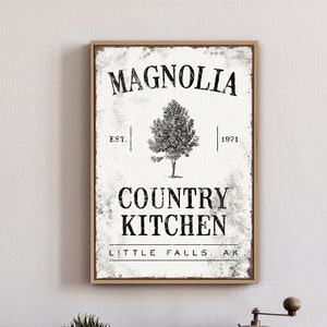 magnolia COUNTRY KITCHEN sign for vintage farmhouse decor, aged magnolia tree art, distressed lightweight canvas print {vow}