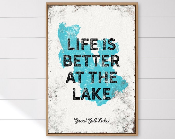 vintage GREAT SALT LAKE sign > "life is better at the lake" poster, turquoise blue art print for lake house, farmhouse decor {lsw}