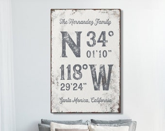 gray COORDINATES sign > personalized last name poster, minimalist wall art for modern farmhouse decor, rustic farmhouse art print {gpw}