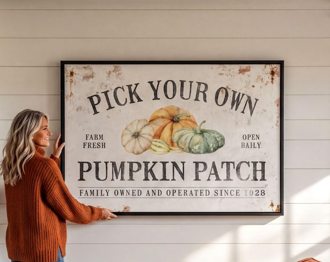 Pumpkin Season Art, Custom Pumpkin Patch Sign, Sage and Cream Fall Farmhouse Decor