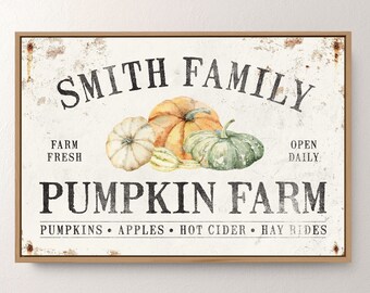 Personalized PUMPKIN FARM sign • Custom vintage fall decor canvas • Antique harvest farmhouse decor • pumpkins & gourds wall art {asw}
