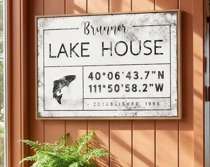 Trout Fishing Sign, Personalized Lake House Name Sign, Black Family Lake Gift