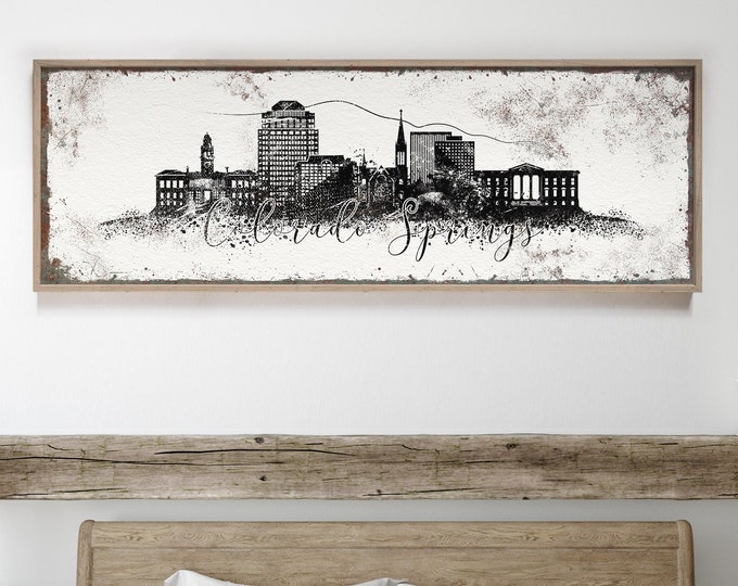 COLORADO SPRINGS SKYLINE sign >  vintage decor art print, extra large wall art, custom Colorado canvas