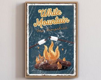 Vintage camping sign > Retro campfire poster with your mountain name, distressed sign for above bed, outdoorsy gift for boyfriend {vps}