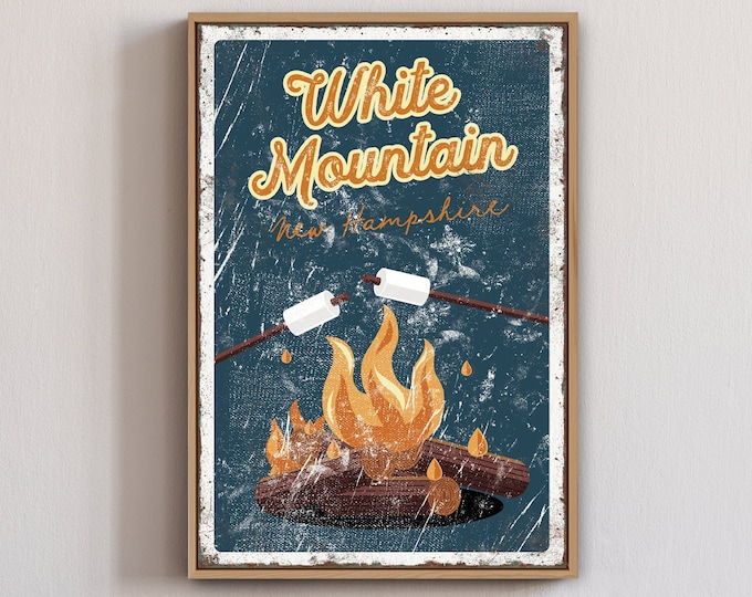 Vintage camping sign > Retro campfire poster with your mountain name, distressed sign for above bed, outdoorsy gift for boyfriend {vps}