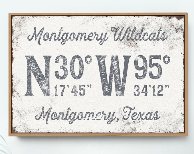 slate gray COORDINATES sign > personalized last name art print, distressed longitude latitude canvas for rustic farmhouse decor {gpw}