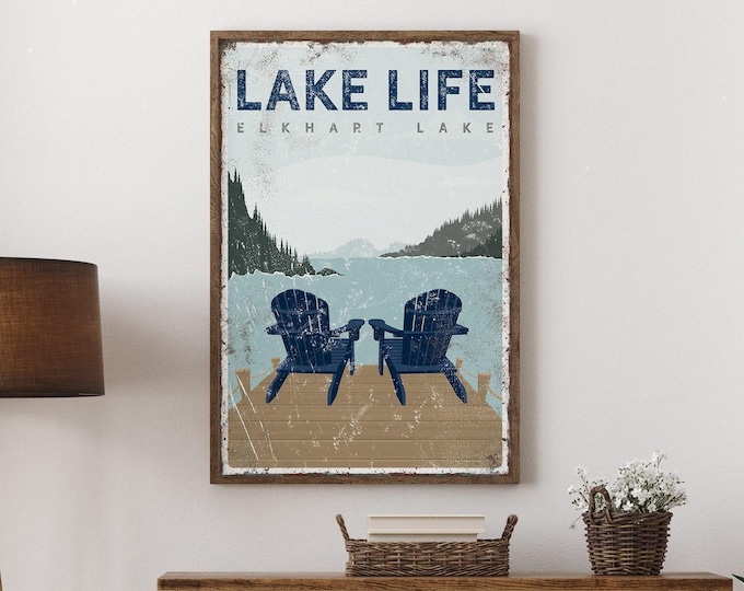 Vintage Adirondack Chairs Sign: Personalized Lake Life Wall Art