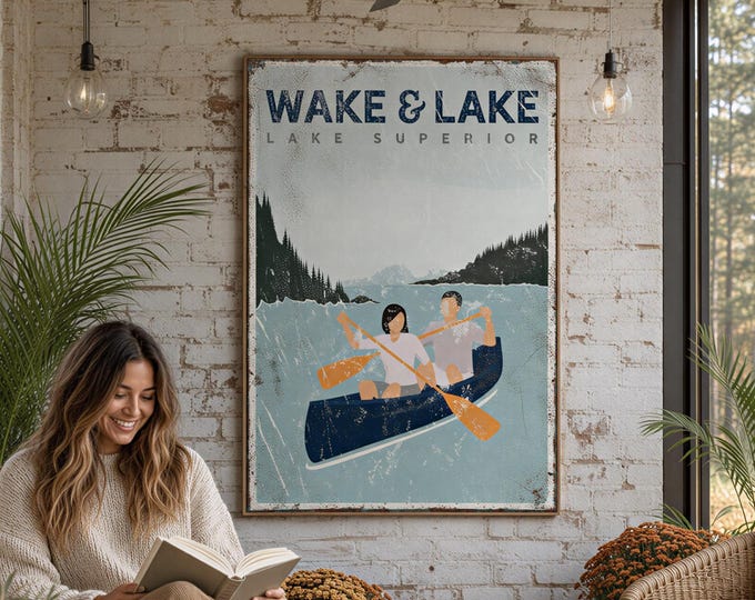 Canoe Paddles Sign, Navy Canoe with Orange Paddles, Personalized with Your Family Name