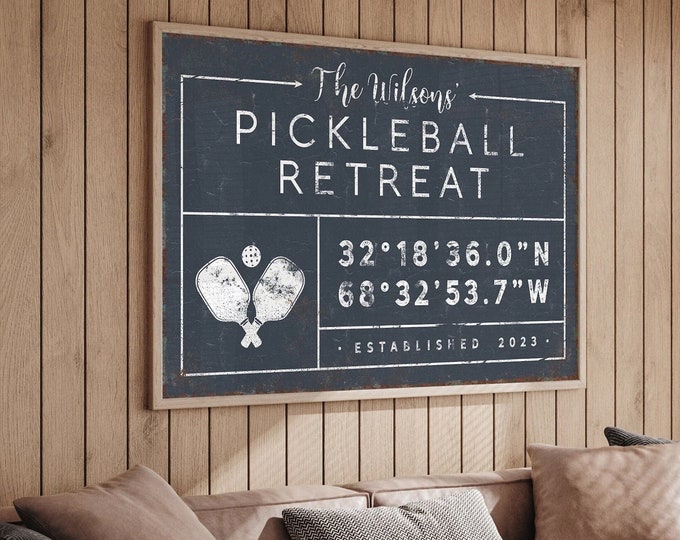 personalized PICKLEBALL sign, personalized last name canvas, pickleball wall prints, custom coordinates, vintage farmhouse decor {gdb}