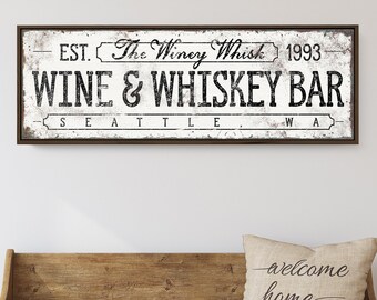 personalized WINE & WHISKEY BAR sign • large bar cart accessory for home bar • custom vintage bar sign • antique white farmhouse decor {svw}