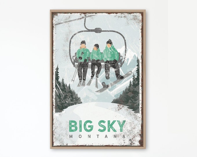 Personalized Vintage Poster for SKI HOUSE DECOR, Vintage Chairlift Wall Print in Mint Green, Sample Shown is Big Sky Montana {vph}