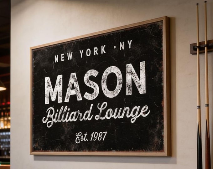 Custom Family Name Sign: Vintage Pool Room Wall Art