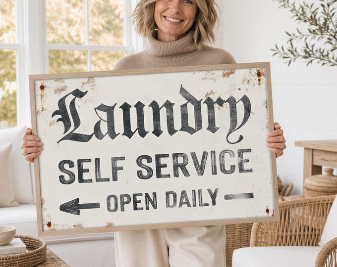 Vintage Laundry Sign: Rustic White Arrow Wall Art