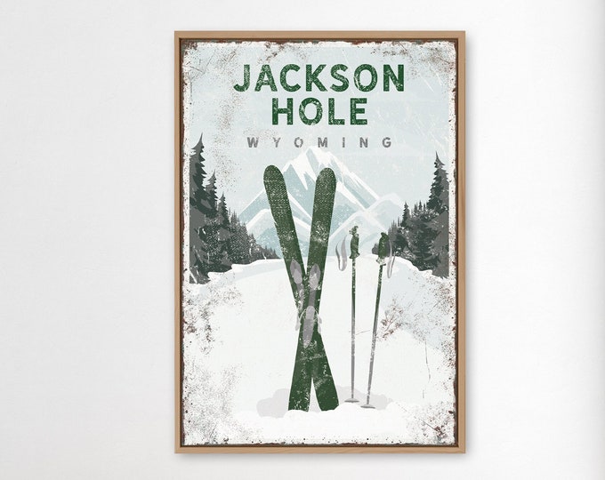 Vintage JACKSON HOLE WYOMING Poster, Custom Ski Mountain Wall Art, Ski Gift for Girlfriend, Ski House Decor, Vintage Ski Poster {vpw}