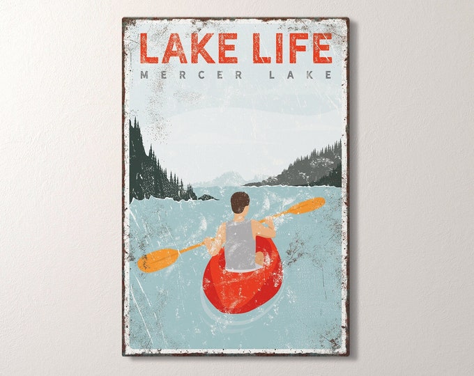 Lake Life Sign for Vintage Lake House Decor. Personalized Kayaking Poster Gift for Husband. Oversized Wall Art for Large Blank Wall {vpl}