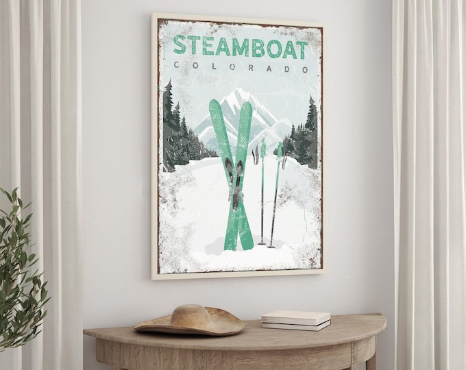 Ski Mountain Wall Art: Steamboat Springs Design - Rustic Vintage Style
