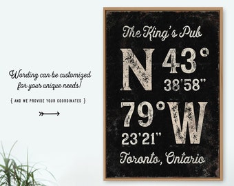 Custom Coordinates Sign - Vintage Farmhouse Style with Last Name