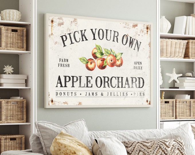 Personalized APPLE ORCHARD sign • Custom vintage fall decor canvas • Antique harvest farmhouse decor • apple tree branch wall art {asw}