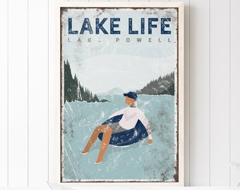 navy LAKE LIFE sign > personalized nautical blue lake house decor, lake tubing poster, sunbathing print for farmhouse (Lake Powell) {VPL}