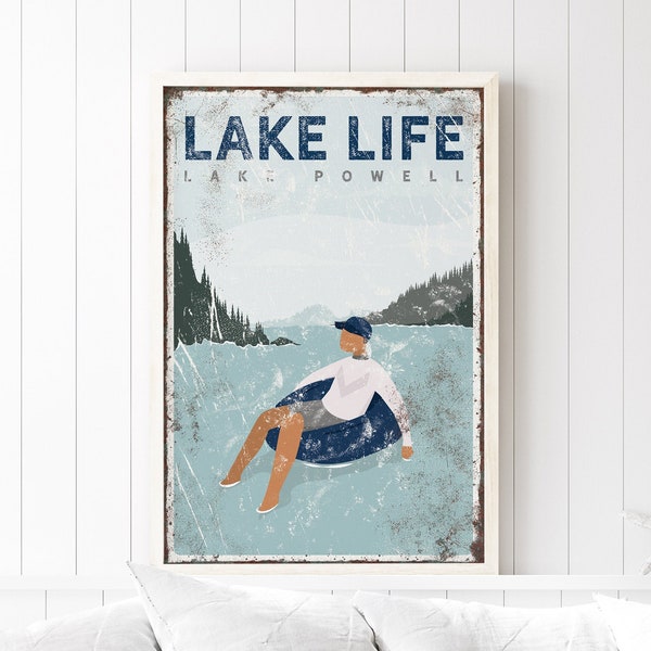 navy LAKE LIFE sign > personalized nautical blue lake house decor, lake tubing poster, sunbathing print for farmhouse (Lake Powell) {VPL}