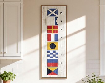 Coastal Sign With Your Family Name Spelled Out In Nautical Signal Flags