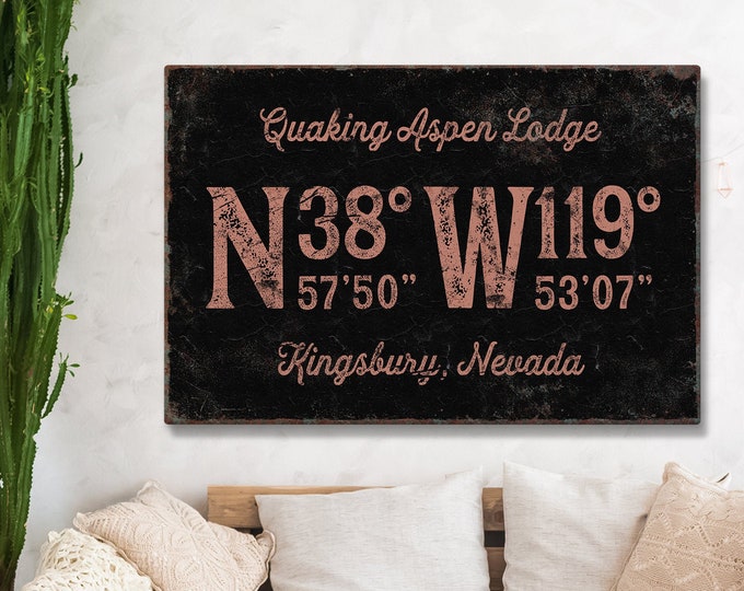 custom LODGE sign with coordinates > vintage cabin wall art, coral pink gift idea, antique art print for home decor {gpb}