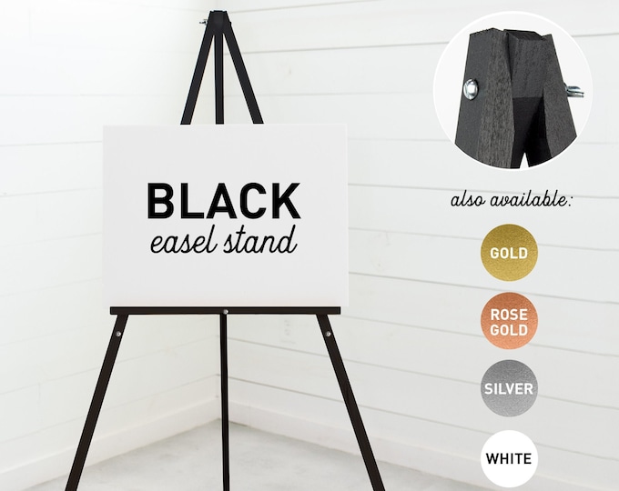 Black Easel for Wedding Sign > Painted Matte Black Floor Easel Stand for Funeral, Made of Wood