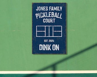 custom PICKLEBALL GIFT, Personalized COURT Sign, Custom Name, Year Established and Colors, Navy Blue and White - Dink On!
