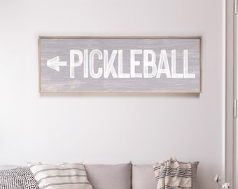 Large horizontal PICKLEBALL sign with arrow > vintage pickleball directional art, hazy purple pickleball sign, pickleball decor {pwo}