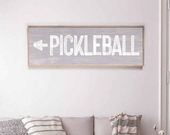 Large horizontal PICKLEBALL sign with arrow > vintage pickleball directional art, hazy purple pickleball sign, pickleball decor {pwo}