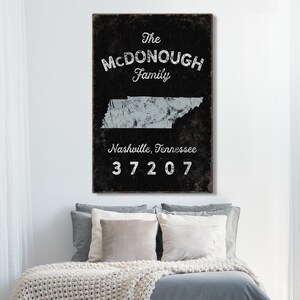 anpassad EFTERNAMNSskylt > bohemisk lantlig inredning, efternamn med anpassad statskonst och postnummer (Nashville, Tennessee)