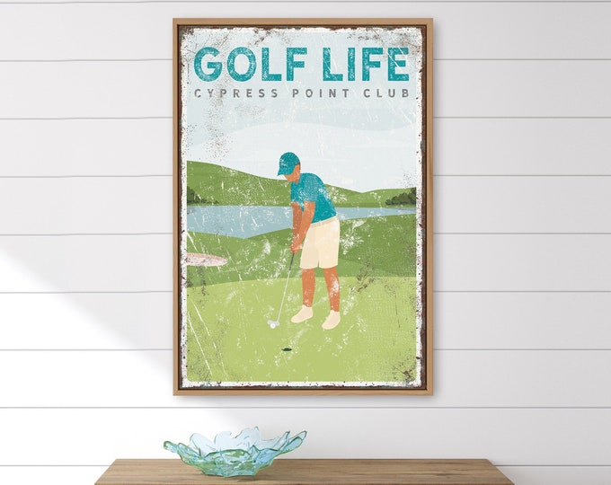 golf gift for him, personalized GOLF LIFE sign, custom golf gift for Dad, unique golf home decor, vintage California wall art {vpg}