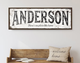 personalized LAST NAME print, retro distressed farmhouse canvas sign, antique family name & custom quote, retro gift for family {s}