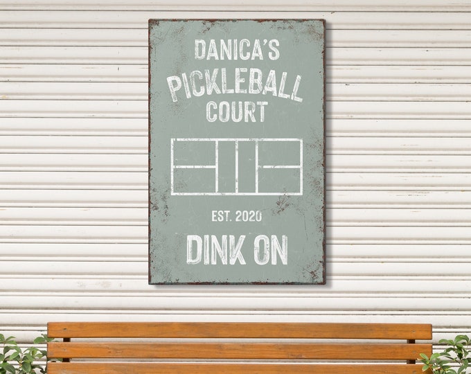 Green personalized PICKLEBALL GIFT, Personalized COURT Sign > Custom Name, Year Established and Colors, in Sage Green and White - Dink On!
