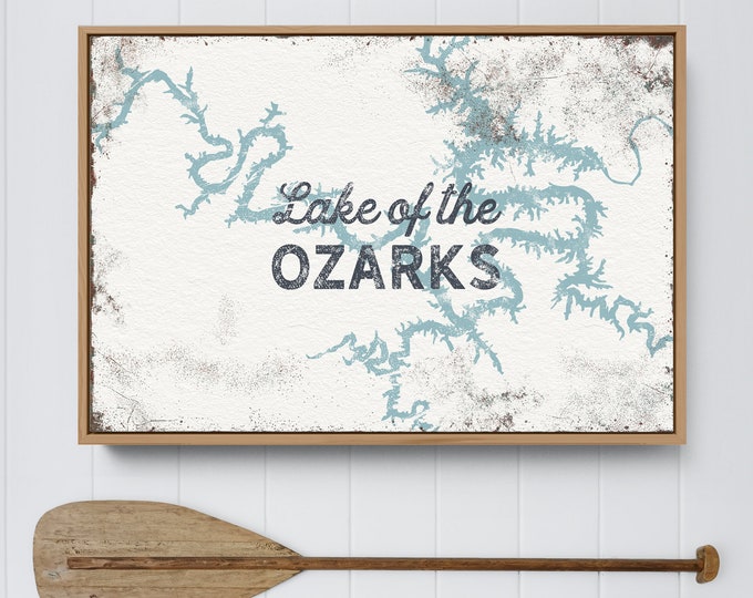 LAKE of the OZARKS sign > personalized framed canvas print for lakehouse decor, large nautical wall art of Ozark Lake {lsw}